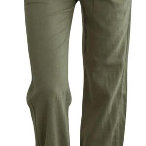 Women High Waist Casual Pants Drawstring Straight Leg Vacation Comfy Lounge Pocket Linen Trousers