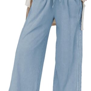 Women Casual Wide Leg Sweatpants High Waist Baggy Acid Wash Pants Drawstring Athletic Pants with Pockets