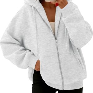 Women Zip Up Hoodies Oversized Sweatshirt | Spring Fall Layering Jacket with Pockets, Casual Track Outfits, Cozy Fleece Winter Clothes
