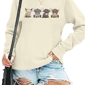 Women Highland Cow Sweatshirt Cute Animal Graphic Farm Pullover Country Western Casual Long Sleeve Shirts Tops