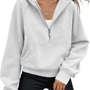 Women Hoodies Half Zip Up Casual Comfort Fall Clothes | Fleece lined, soft material, hooded, jackets with pockets, travel airport Outfits,  sweatshirts, cute loung wear