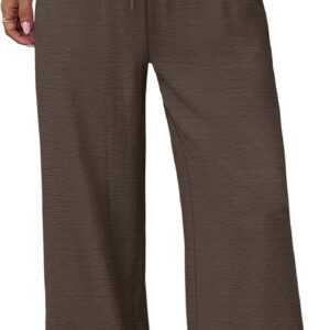 Wide Leg Pants for Women Flowy Drawstring Elastic Waist Trousers with Pockets Summer Beach Vacation Clothes