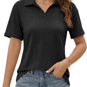 Women Short Sleeve Polo T Shirts Summer Business Dressy Casual Tops Work Collared V Neck Basic Tees