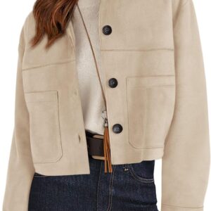Women Faux Suede Cropped Jacket Casual Lightweight Fall Fashion Winter Coats Outerwear Trendy Clothes