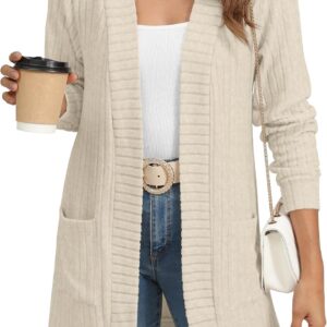 Cardigan Sweaters for Women Long Sleeve Open Front with Pockets | Long Cardigans for Women Lightweight Soft Casual Dressy Loose Fit Cardigan Sweater with Pockets for Work and Office
