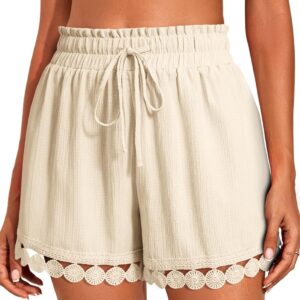 Women Shorts Summer Casual Loose Elastic Waist Drawstring Lace Boho Beach Cover Up Shorts