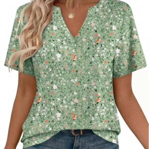 Women Tops Short Sleeve V Neck Tee Shirts Cute Dressy Casual Clothing Business Work Blouse