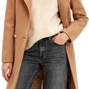 Women Long Notch Lapel Coat, Double-Breasted Peacoat, Casual Classic Fall Winter Overcoat