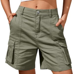 Bermuda Shorts for Women Cargo Shorts Knee Length 6 Pockets Elastic Waist Long Shorts for Summer Casual